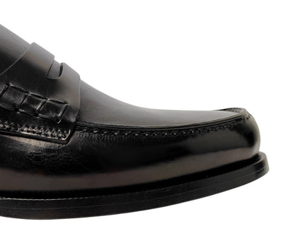 $1200 TESTONI "Trento" Loafer Shoes Antique Lux Calf Black