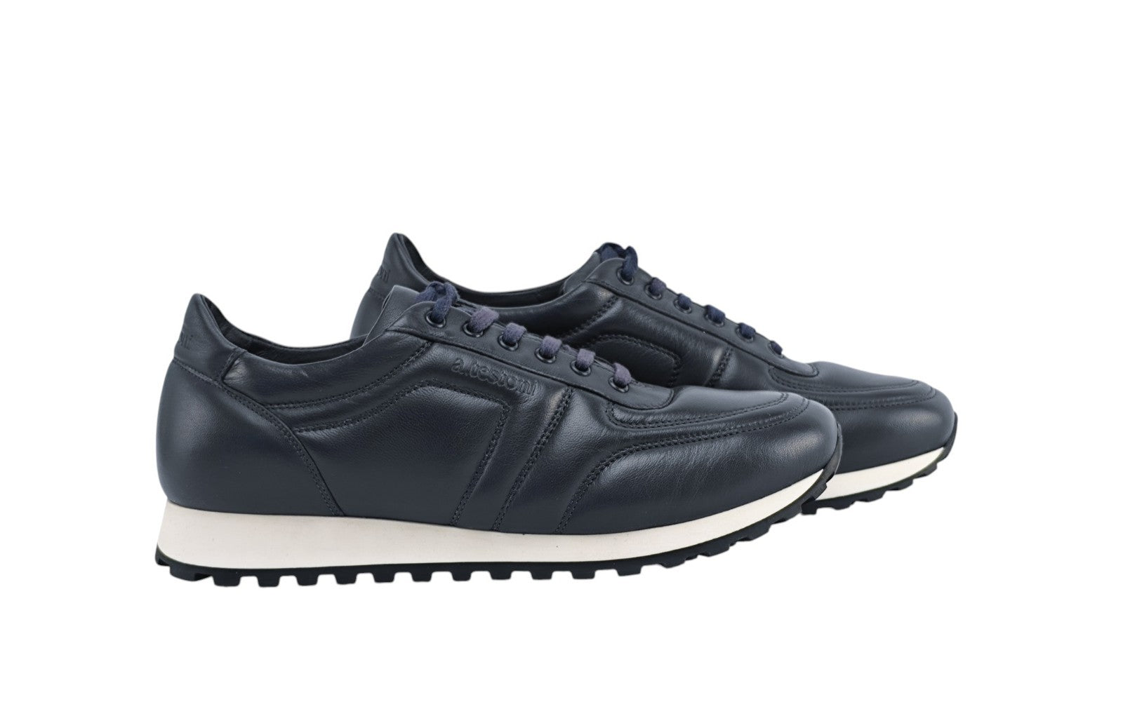 $850 TESTONI BOLOGNA Blue Navy Padded Sneaker Shoes Sport Nappa