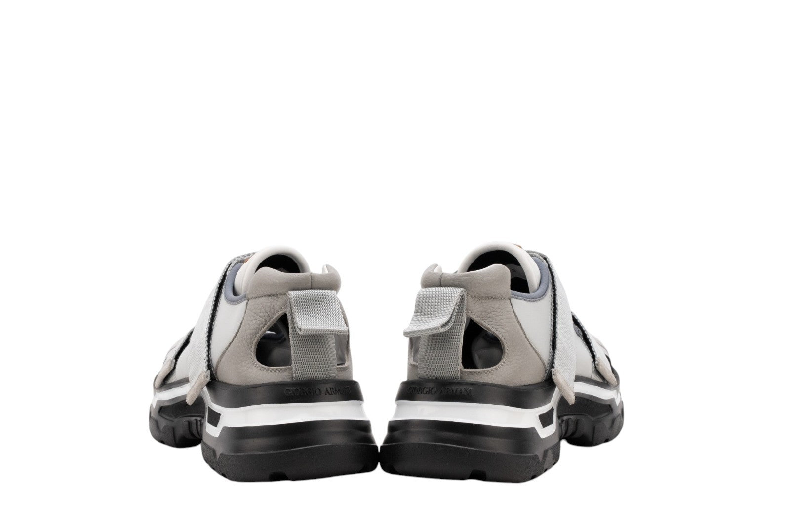 1450$ GIORGIO ARMANI Sandal Sneakers Shoes Tech Suede Strapped Ice Gray Lug Sole