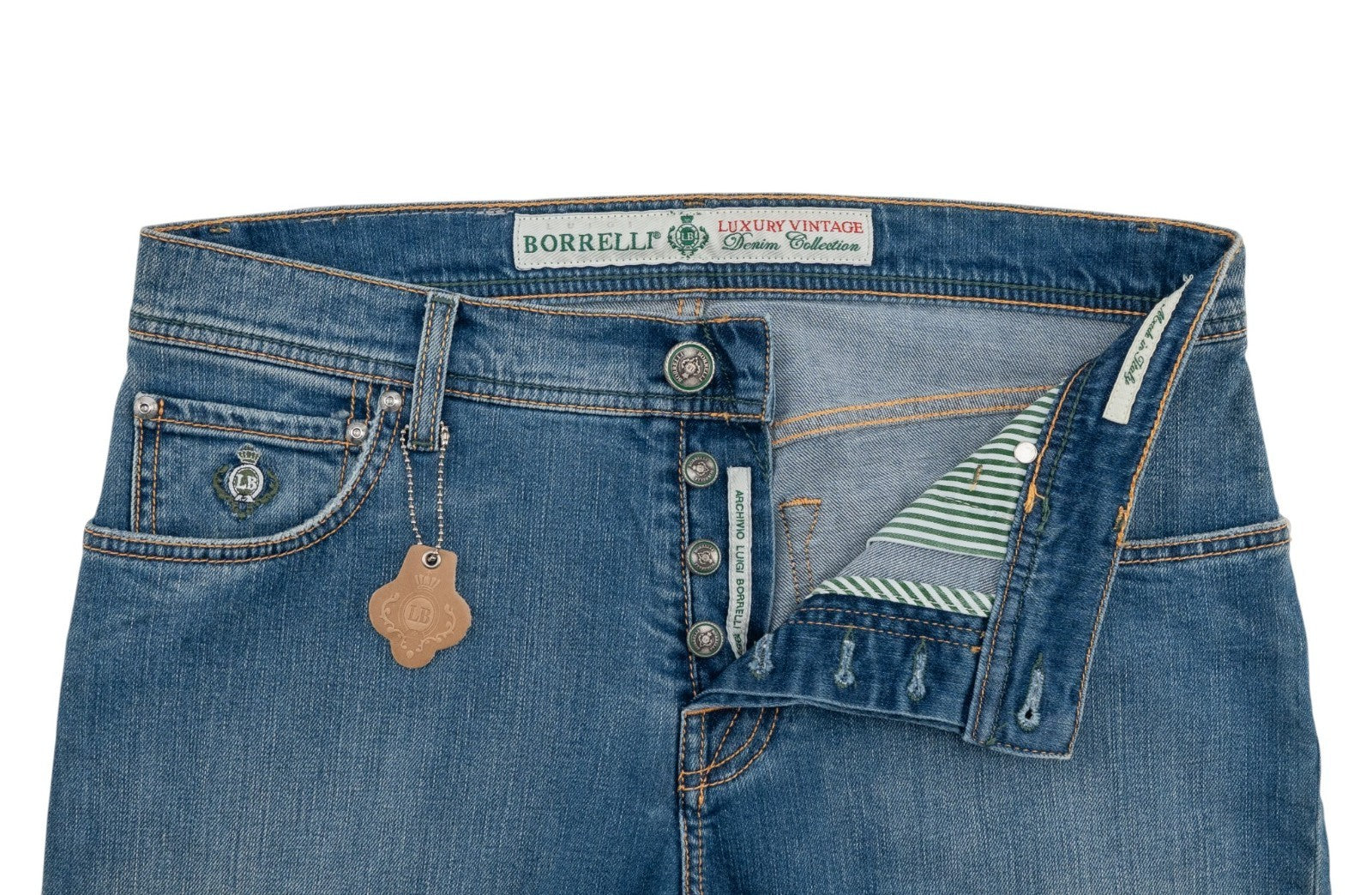 415$ LUIGI BORRELLI NAPOLI Blue Wash Denim Jeans Pant Cotton 33 US / 49 EU