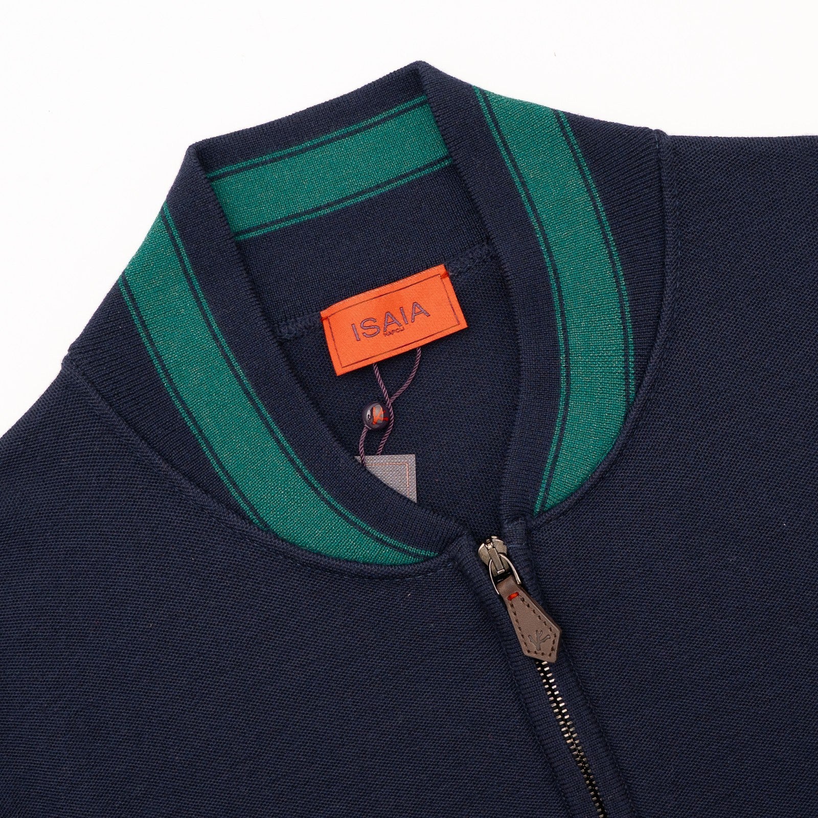 $3200 ISAIA NAPOLI Blue Full Zip Bomber Jacket Wool Cashmere Silk Size XL