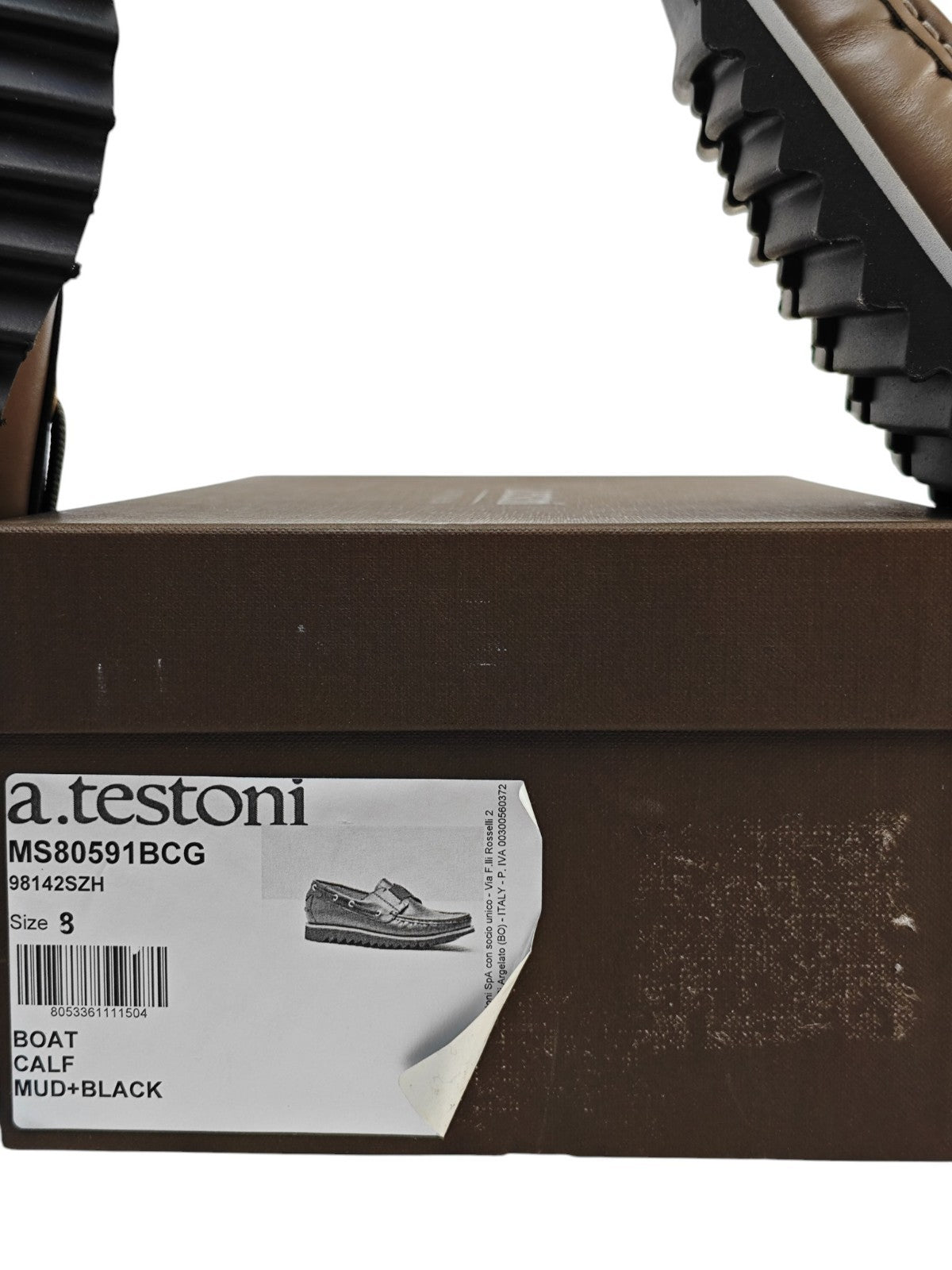 900$ TESTONI Boat Loafer Shoes Calf Mud / Black 8 UK / 9 US / 42 IT