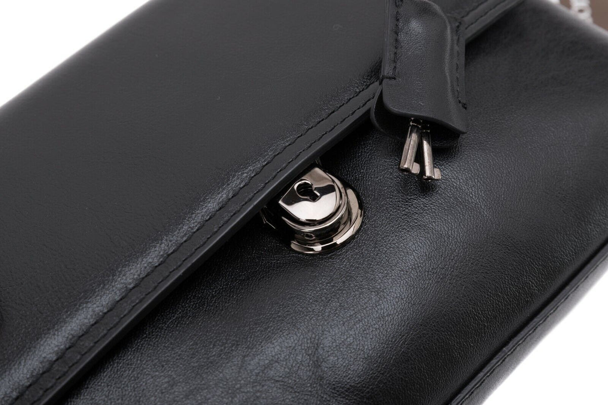 $390 Testoni Bologna Bright Black Light Calf Hand Clutch Bag Padlock with Keys