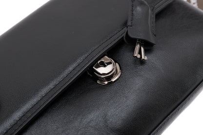 $390 Testoni Bologna Bright Black Light Calf Hand Clutch Bag Padlock with Keys
