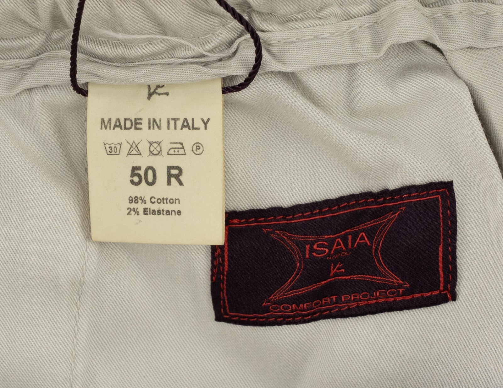 1050$ ISAIA NAPOLI Ivory Drawstring Pant Cotton Relaxed Tapered Fit 34 US 50 IT