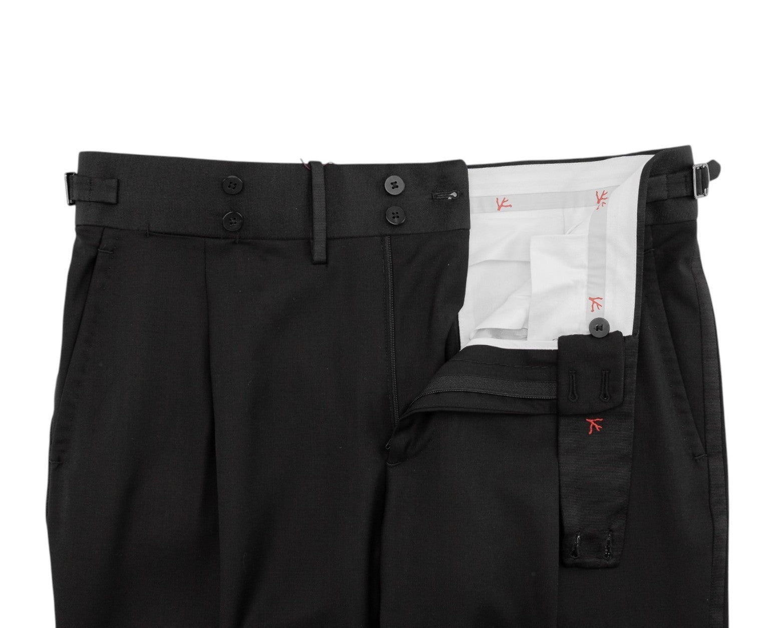 1450$ ISAIA Black Hand-Sewn "Casalnuovo" Tuxedo Dress Pant Wool 36 US / 52 EU
