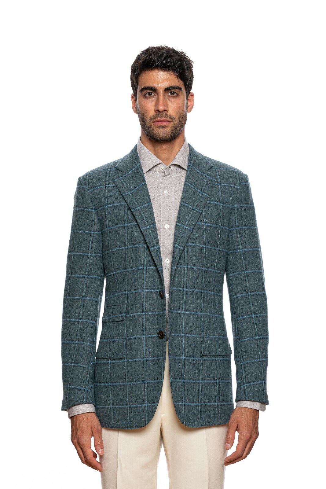 $2290 BELVEST Windowpane Green Wool Blend Jacket Blazer 39 US / 49 EU Drop 7R