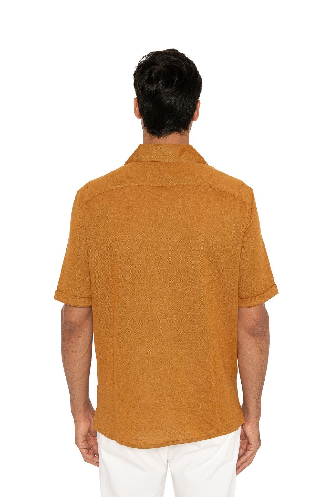 1100$ ISAIA NAPOLI Mustard Shirt Short Sleeve Camp Collar 100% Wool