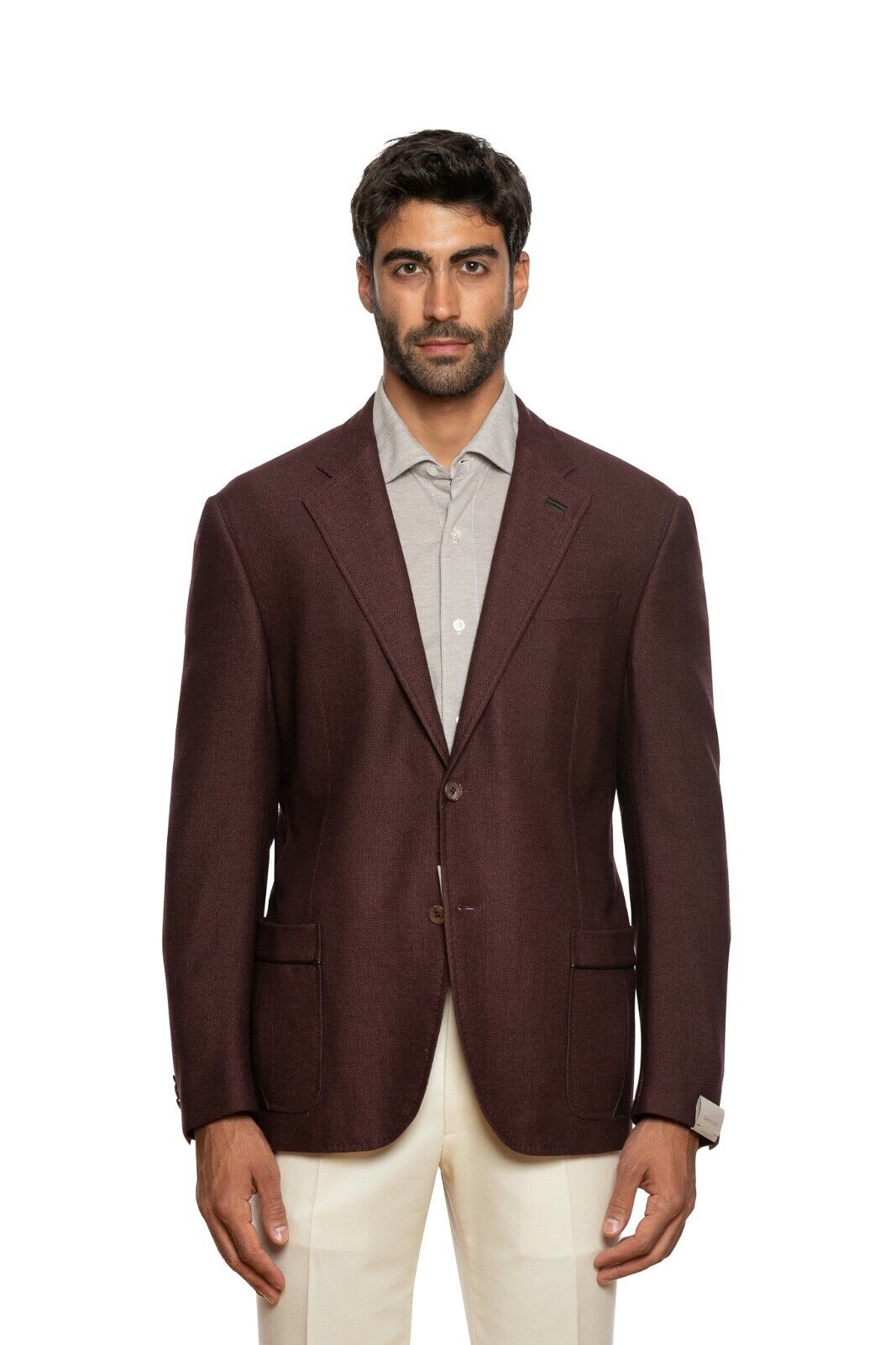 1450$ CORNELIANI Jacket Blazer Wine Wool Silk + Leather 42 US / 52 EU 7R Stretch