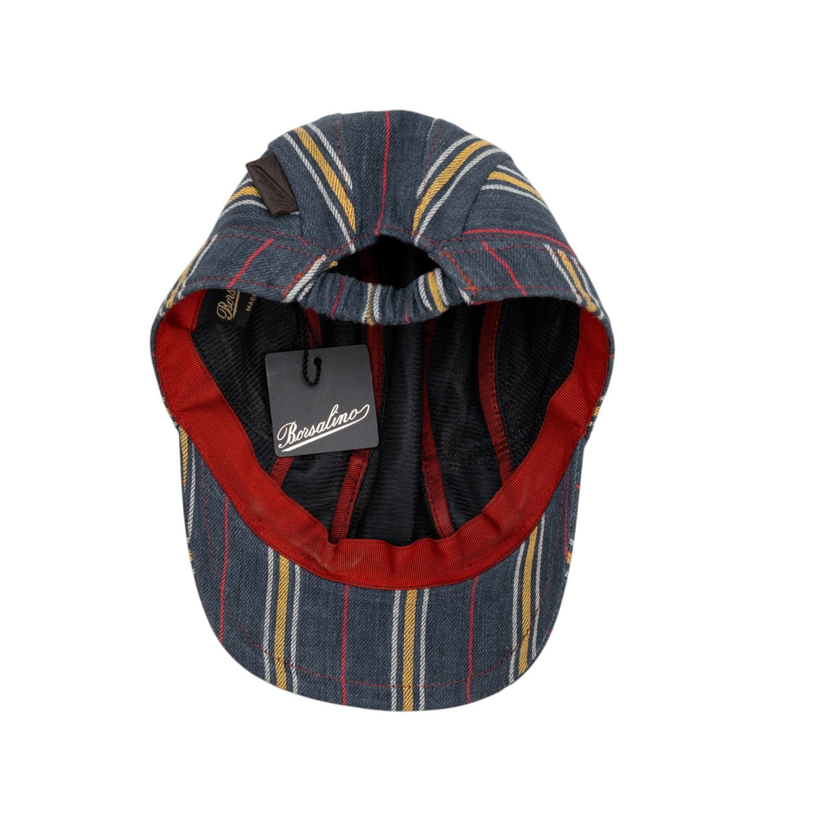 $230 BORSALINO Hiker Baseball Hat Blue Striped 100% Linen Leather Details Size S