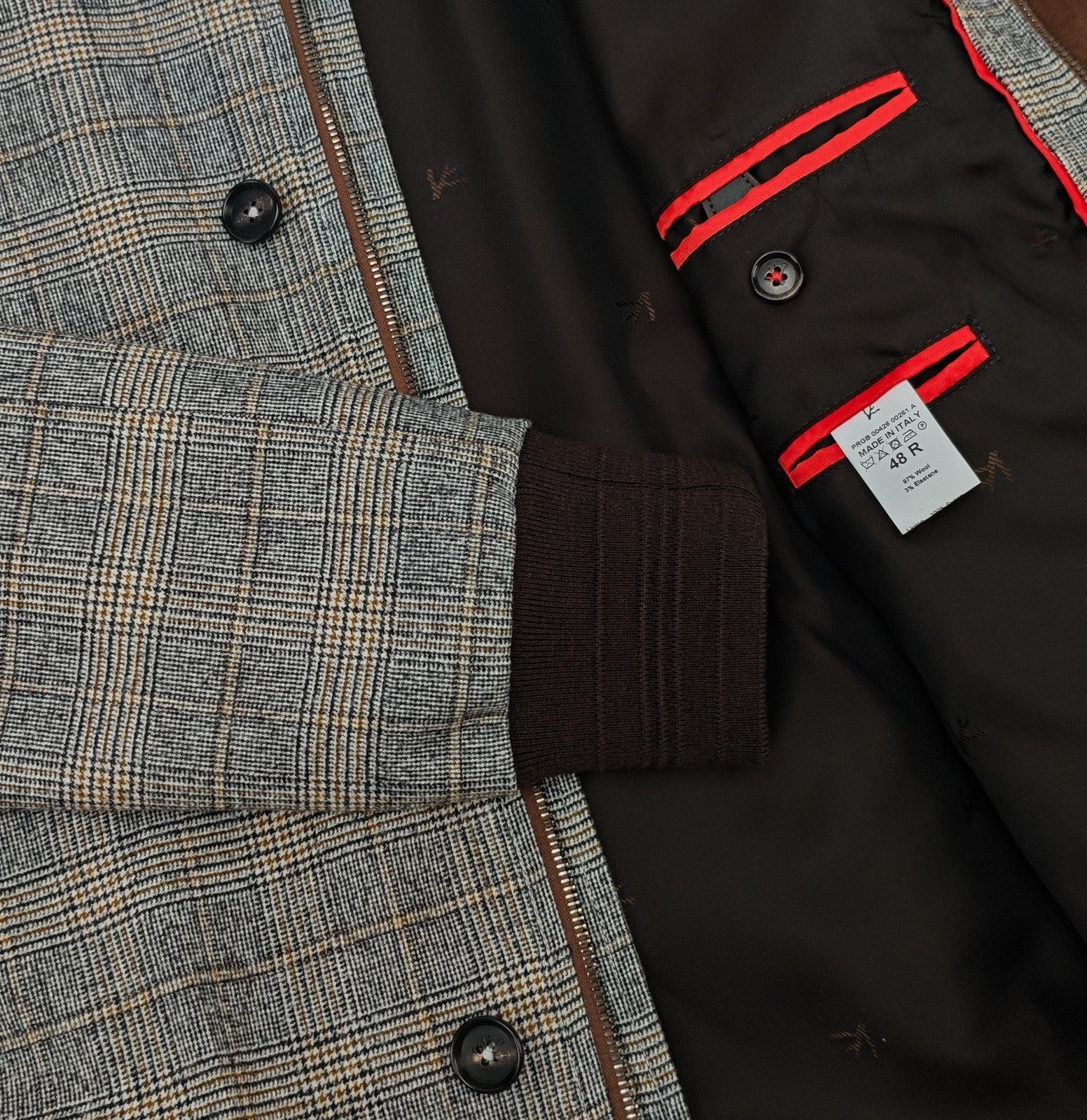 $3800 ISAIA NAPOLI Varsity Bomber Jacket Gray Wool + Suede 38 US / 48 EU