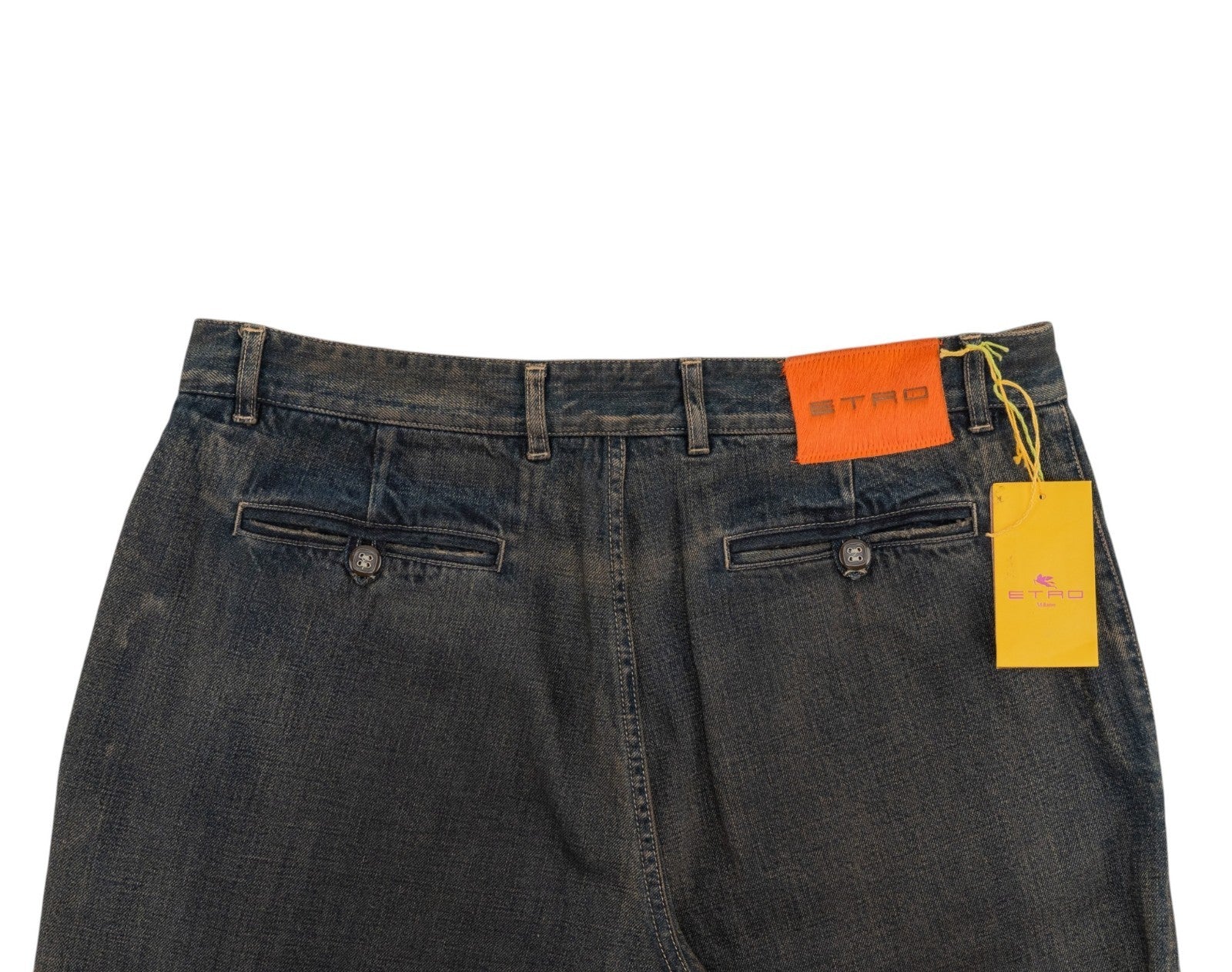 850$ ETRO MILANO Washed Dark Blue Denim Cotton Jeans Pant Wide Leg 34 US / 50 EU