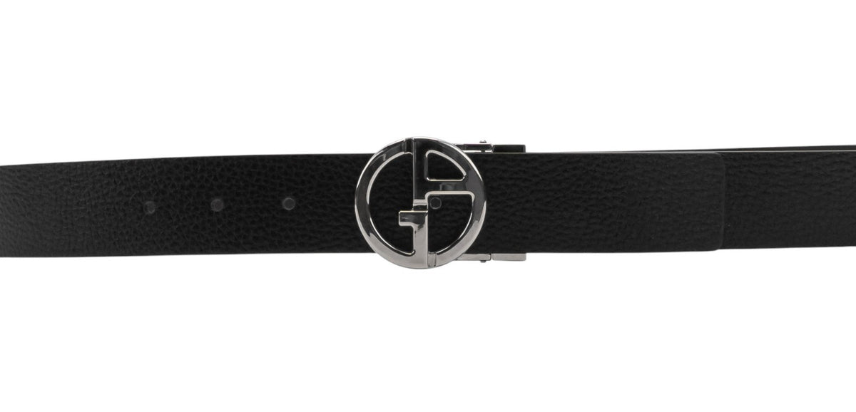 520$ GIORGIO ARMANI Belt Black Reversible GA Logo Leather Grained Size 110