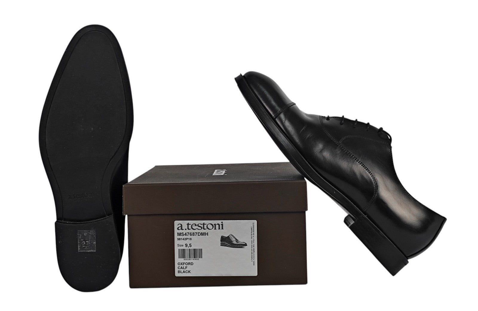 $1550 TESTONI BOLOGNA Oxford Shoes Black Calf De Luxe