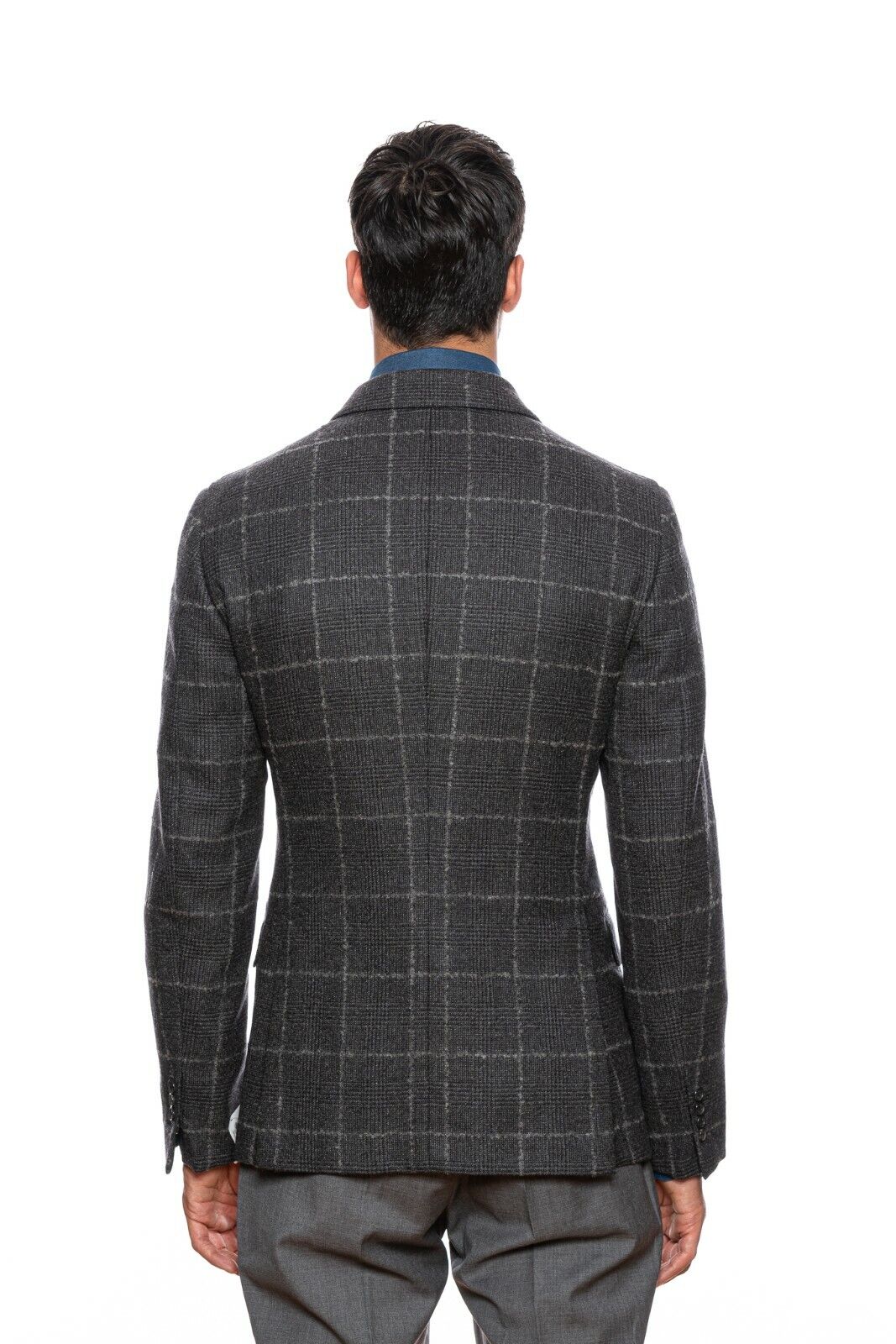 $2390 BELVEST Gray Flannel Wool Windowpane Jacket Double Breasted 39 US 49 EU 9R
