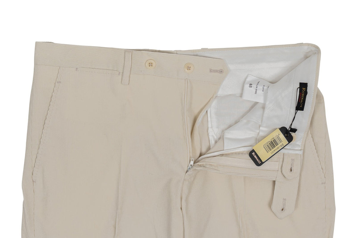 625$ RUBINACCI NAPOLI "Luca" Ivory Cotton Corduroy Trouser Pant Made in Napoli