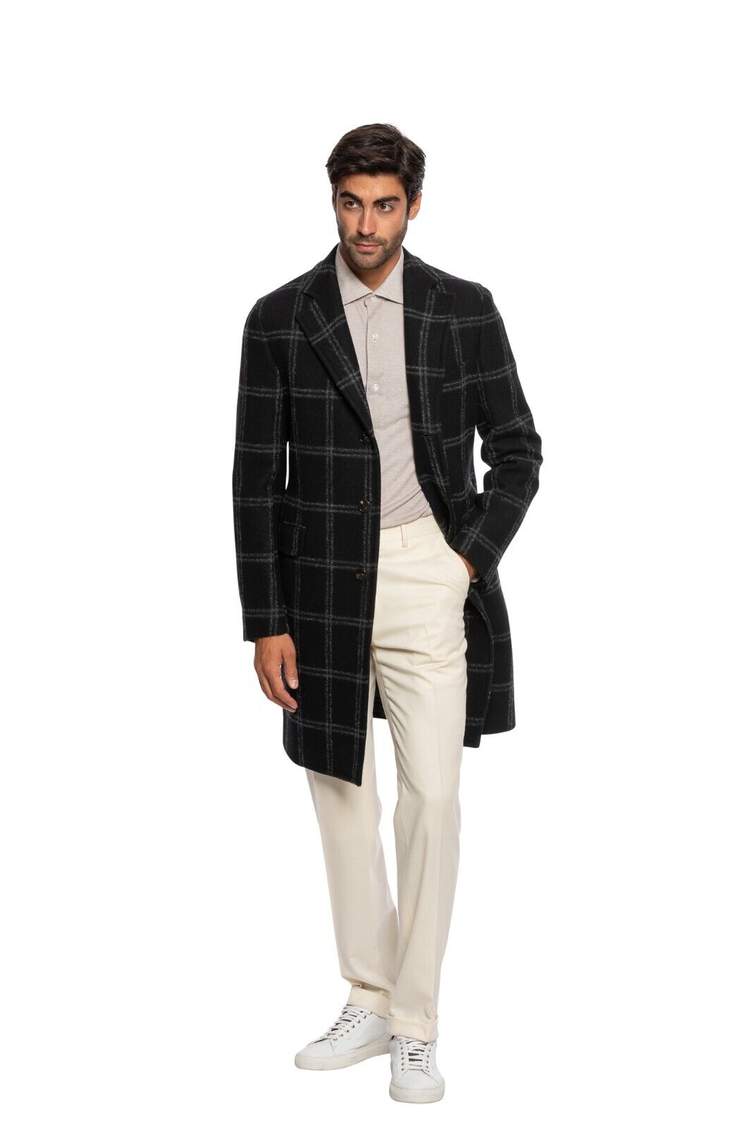 $1600 BOGLIOLI Single Braested Black Coat K.Jacket Flannel Wool 38 US / 48 EU