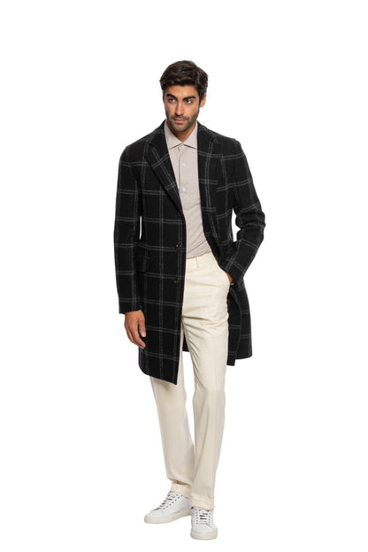 $1600 BOGLIOLI Single Braested Black Coat K.Jacket Flannel Wool 38 US / 48 EU