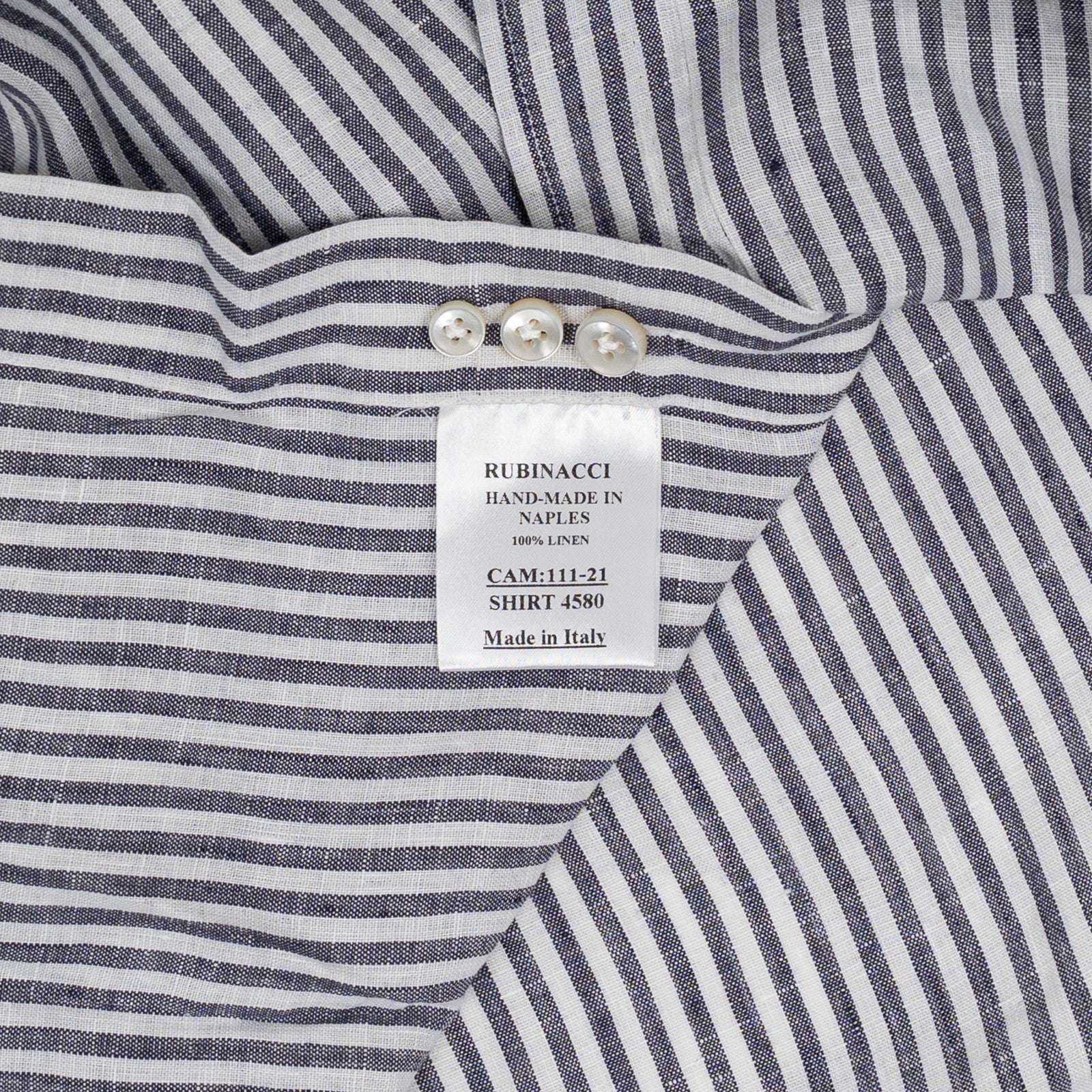 650$ RUBINACCI NAPOLI Blue Hand-Sewn Striped Guru Shirt 100% Linen Size L    6P