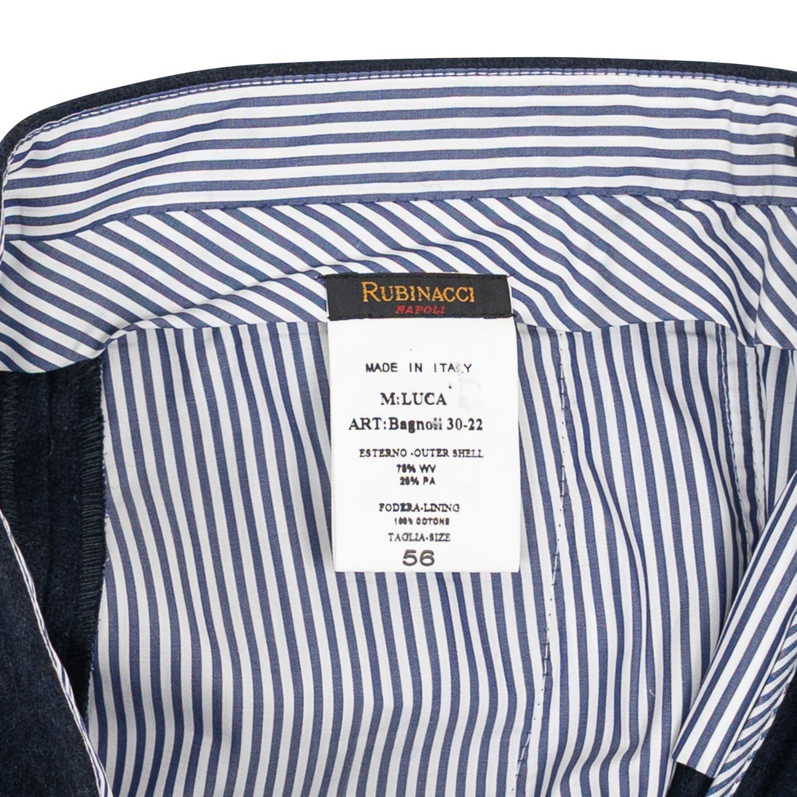 670$ RUBINACCI NAPOLI "Luca" Blue Navy  Pant Flannel Wool  40 US / 56 EU