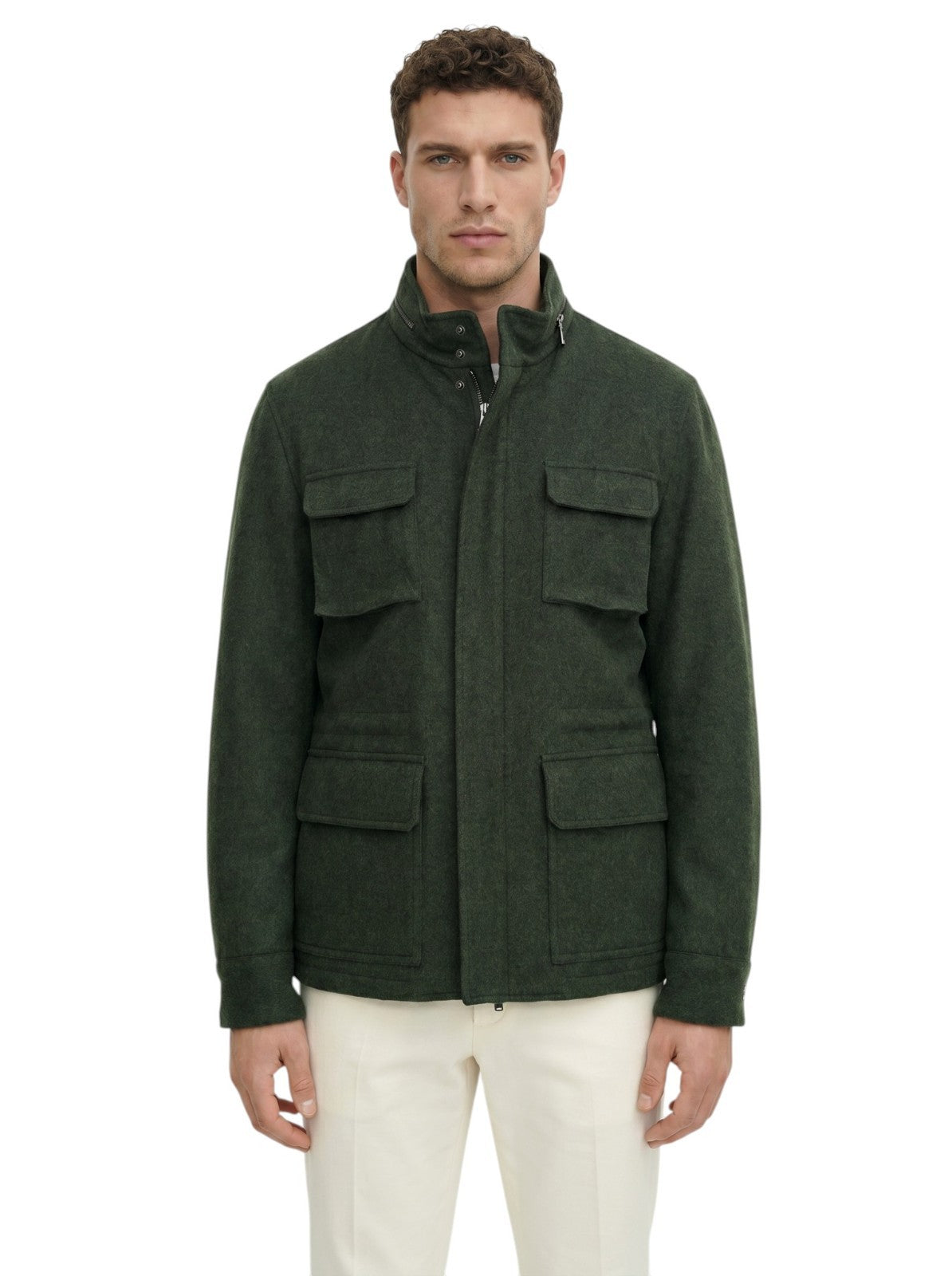 6200$ ISAIA NAPOLI Green Coulisse Zip Field Jacket 100% Cashmere 38 US / 48 EU
