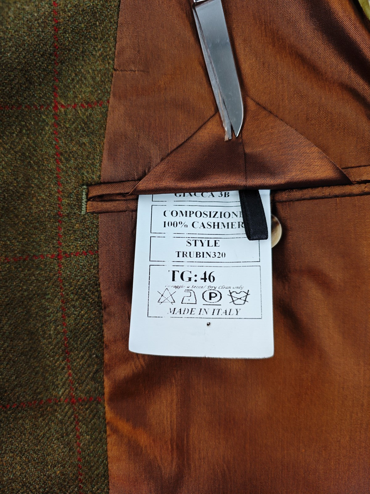 $2200 RUBINACCI NAPOLI Green Checks Jacket Sport Coat 100% Cashmere 36 US 46 EU