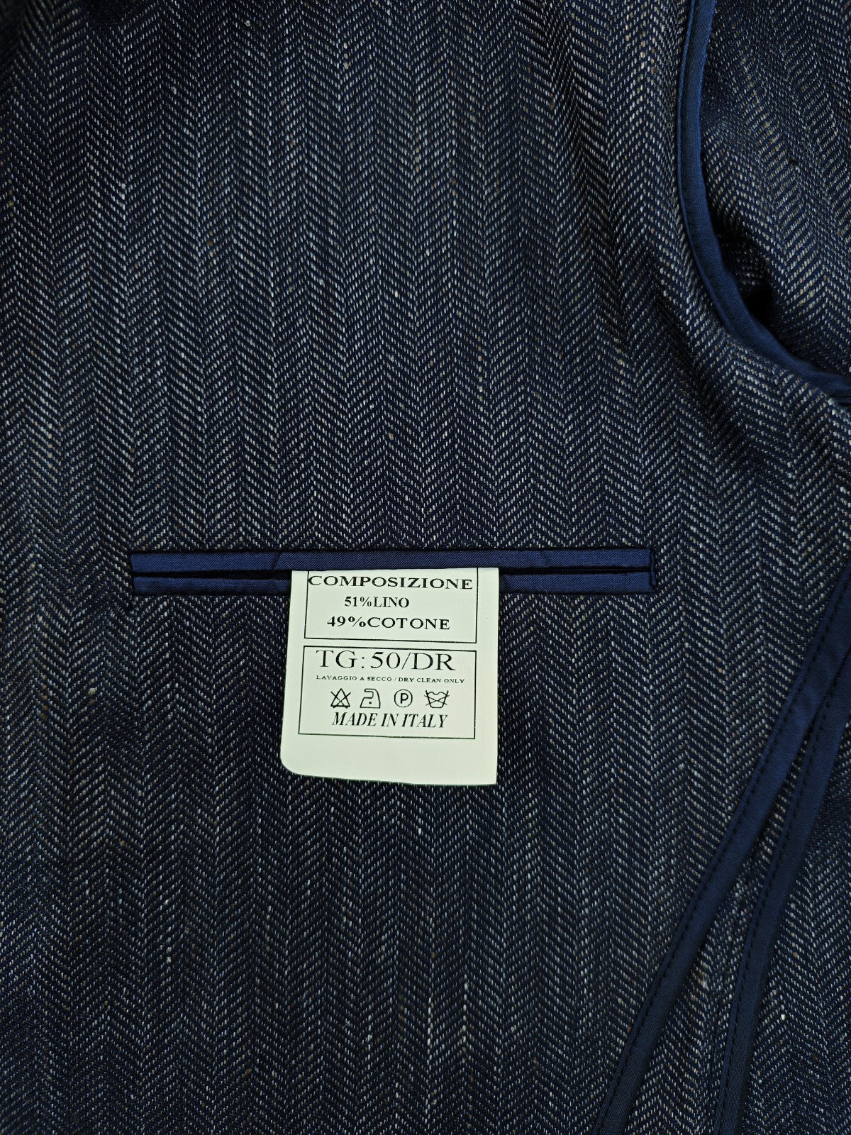 $1650 RUBINACCI Blue Herringbone Jacket Sport Coat Linen / Cotton 40 US / 50 EU