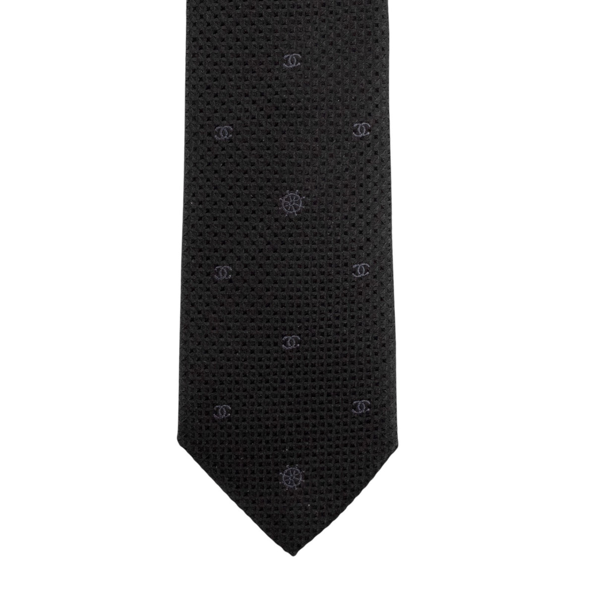 $300 CHANEL PARIS Midnight Blue Tie Jacquard 100% Silk  - Made in Italy