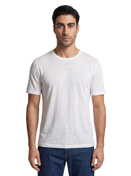 750$ ISAIA NAPOLI White Handmade T-Shirt Short Sleeve 100% Linen - Made in Italy