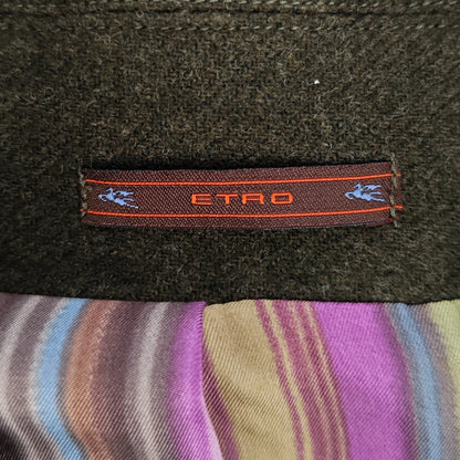 ETRO MILANO Green Wool Overcoat Long Single Breasted Made Italy 42 US / 52 IT