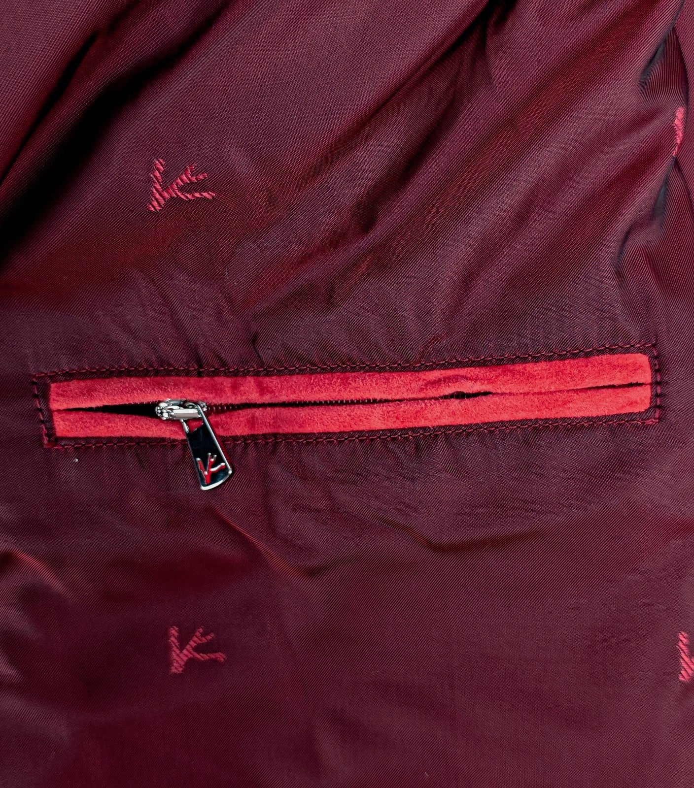 $3250 ISAIA NAPOLI "Varsity" Bomber Jacket Red Brushed Velvet Cotton - Linen