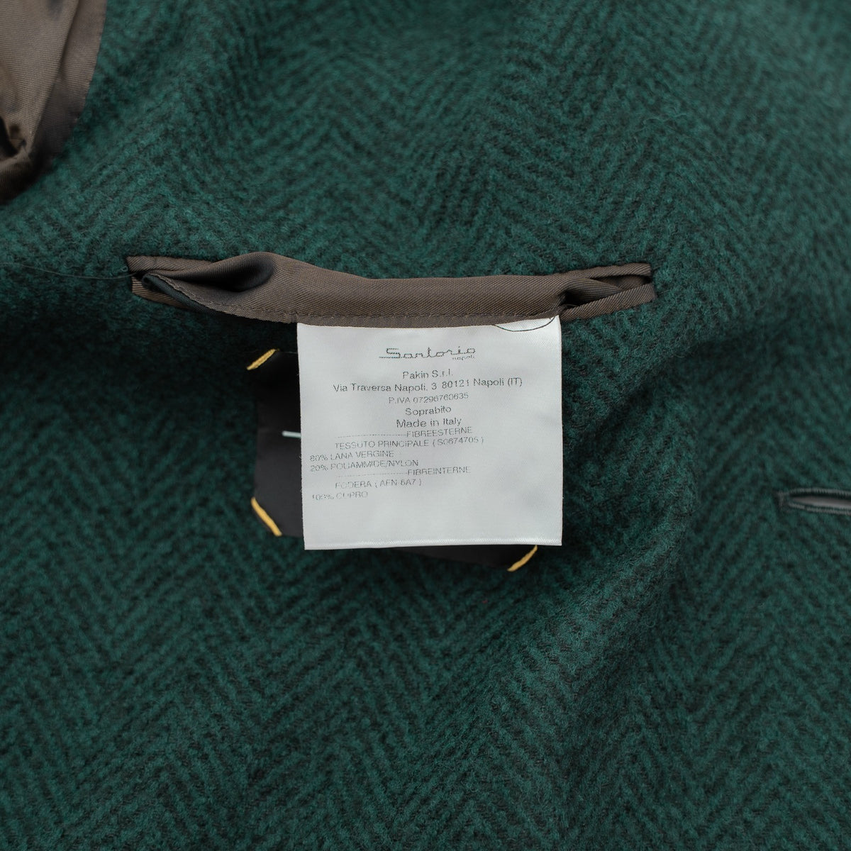 $2750 SARTORIO by KITON Green Overcoat Flannel Wool Herringbone 40 US / 50 EU