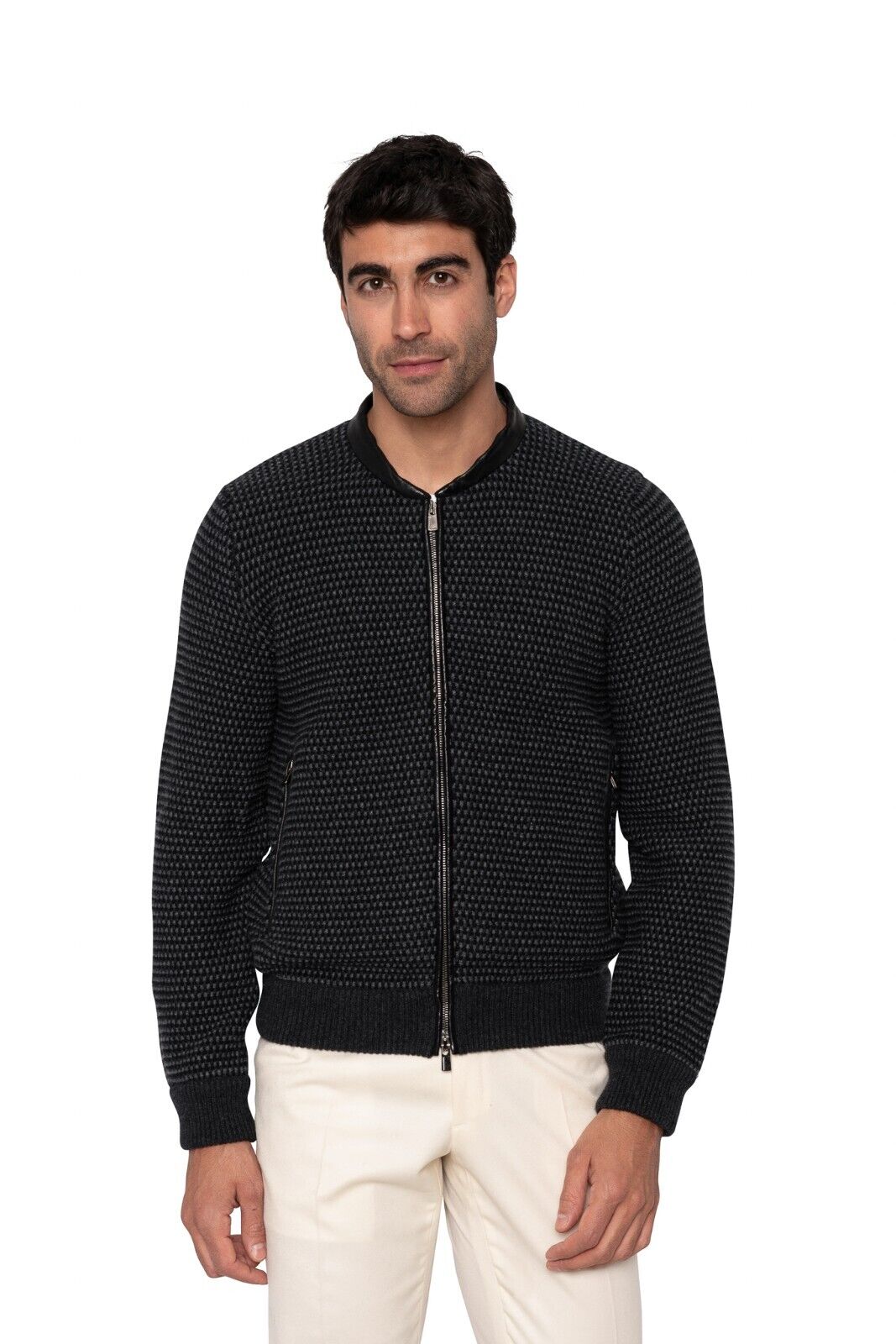 $2500 MANRICO CASHMERE Gray Cardigan Zip Thick 100% Cashmere / Lambskin Size S