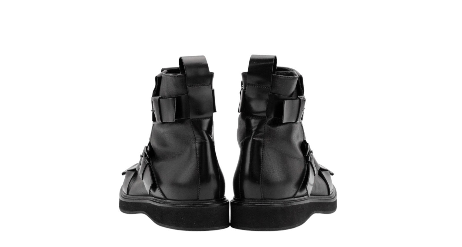 2020$ GIORGIO ARMANI High-Top Boots Shoes Bukled Black Leather 10 UK 11 US 44 IT