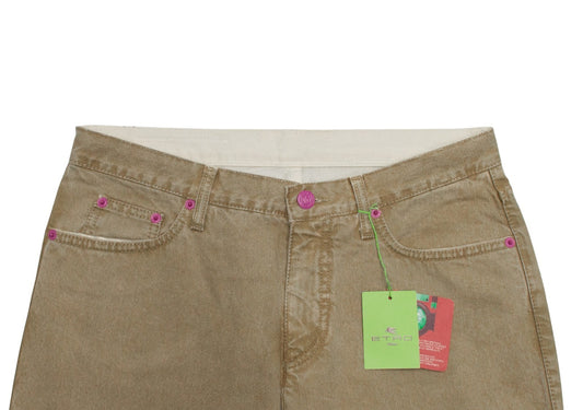 850$ ETRO MILANO Pant Jeans Beige Cotton Denim Bootcut - Made in Italy