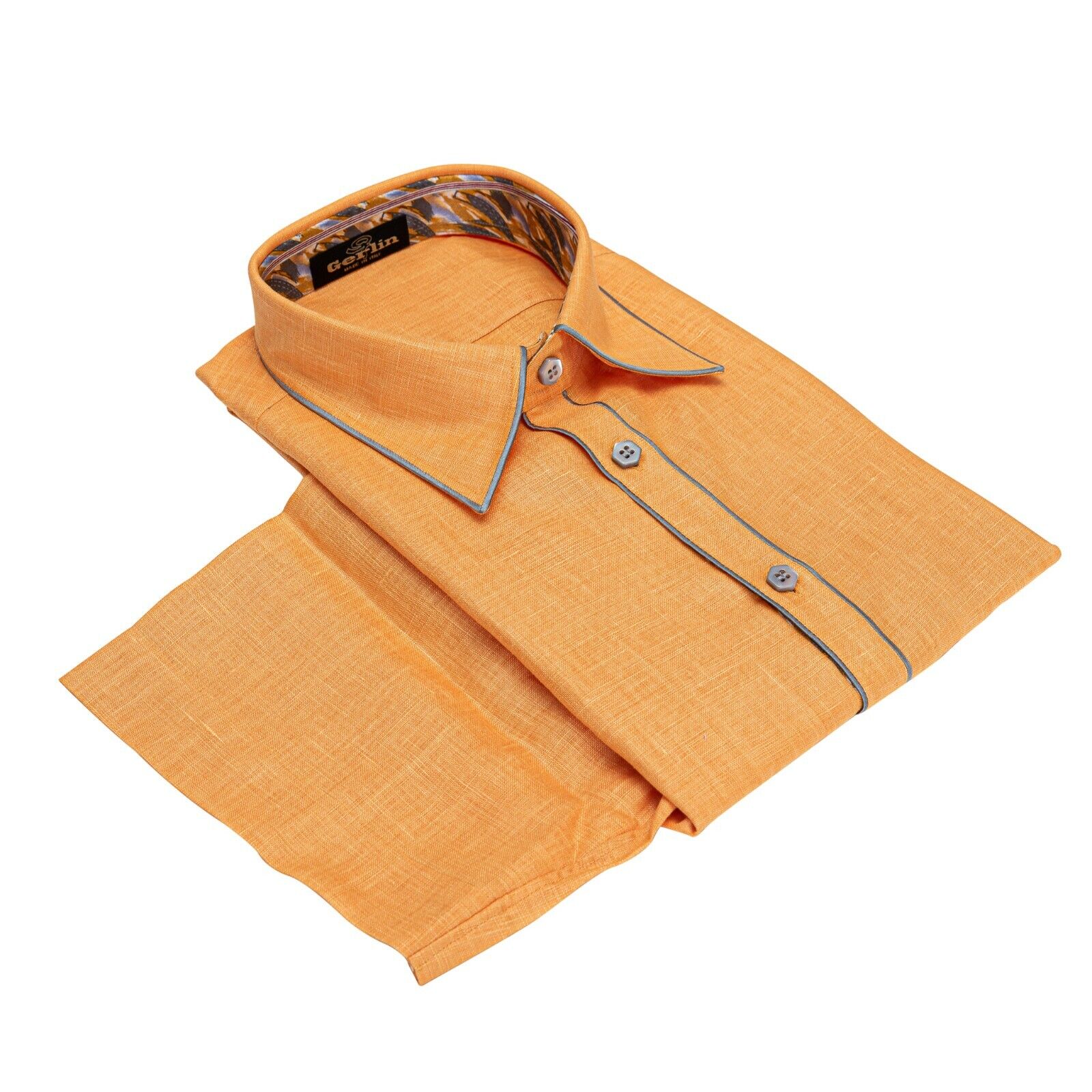 ITALIAN LUXURY 950$ GERLIN Shirt Short Sleeve Orange Linen + Silk 