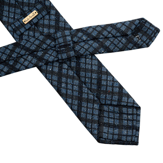 $290 ITALO FERRETTI Tie Check Dark Blue 100% Wool Handmade in Italy BIJAN