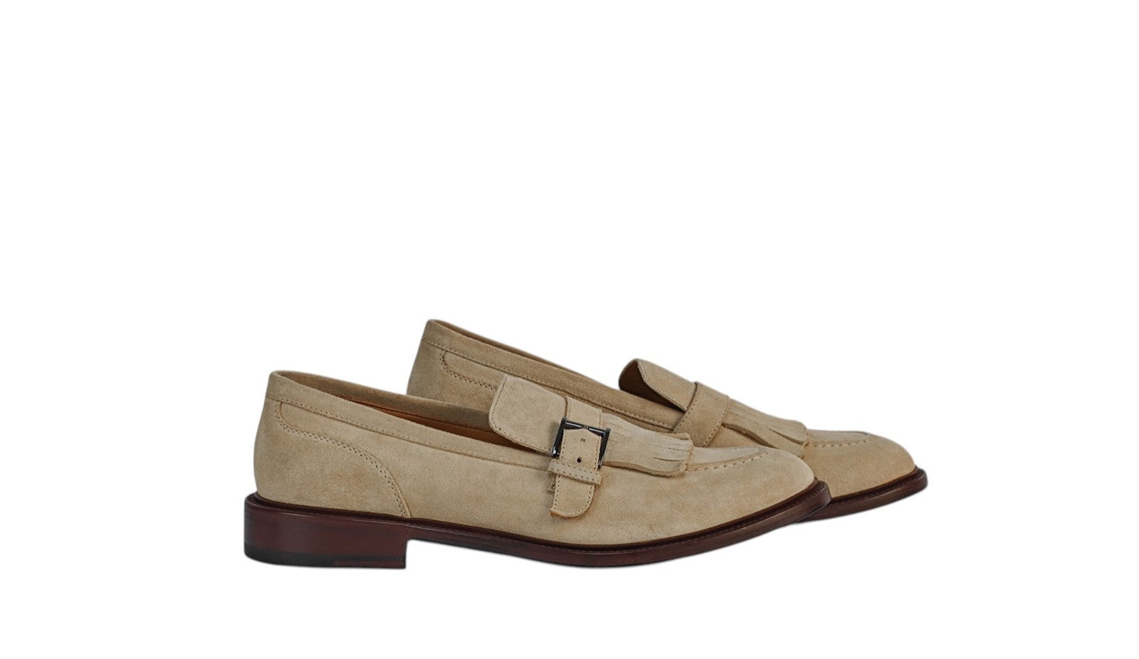 1250$ TESTONI "Vietri" Beige Loafer Monk Shoes Eco Suede 8 UK / 9 US / 42 IT