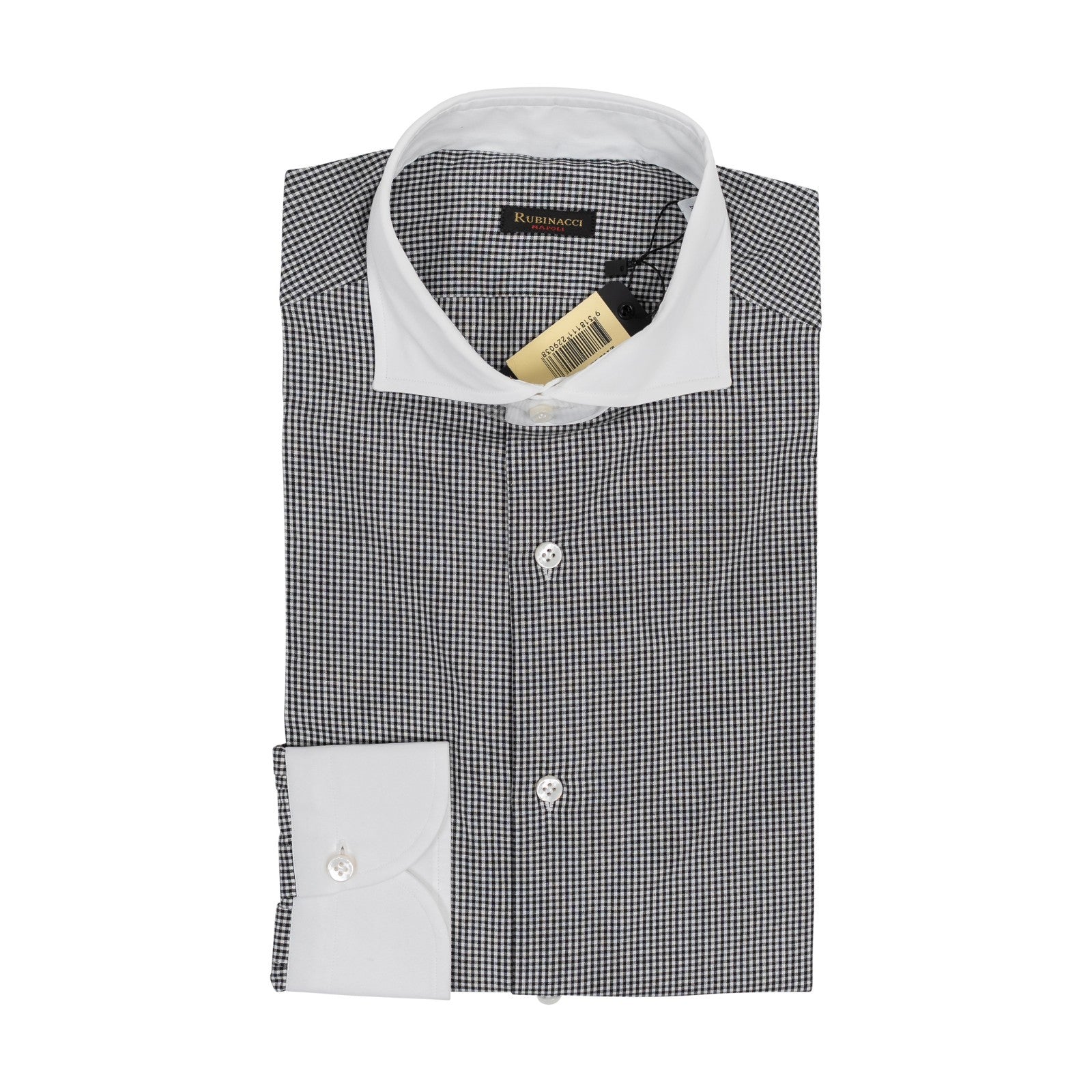 670$ RUBINACCI NAPOLI "Wall Street" White / Gray Hand-Sewn Dress Shirt Cotton