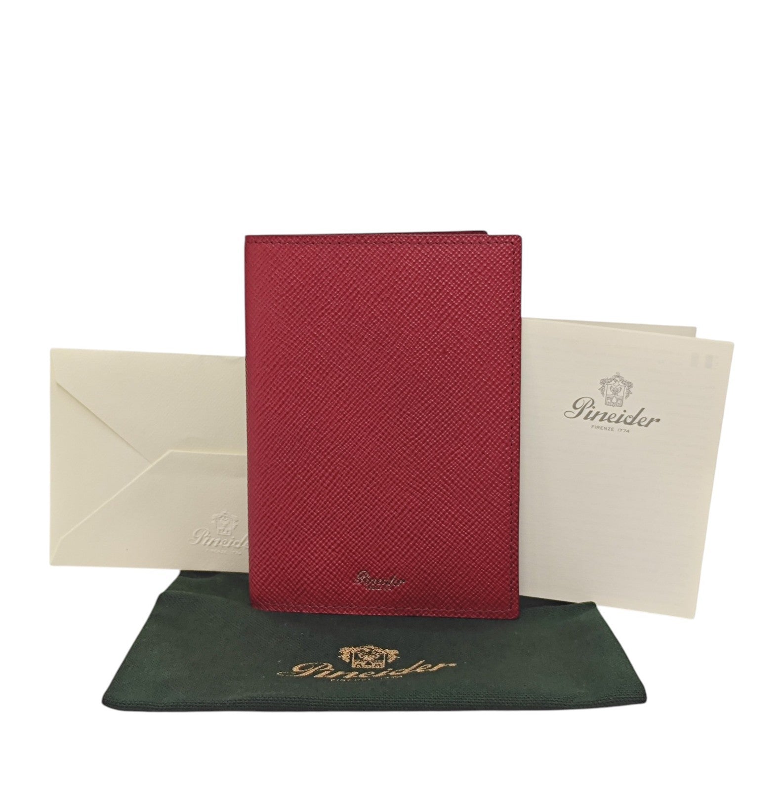 220$ PINEIDER FIRENZE 1774 Passport Holder Saffiano Grain Calf Noble Red