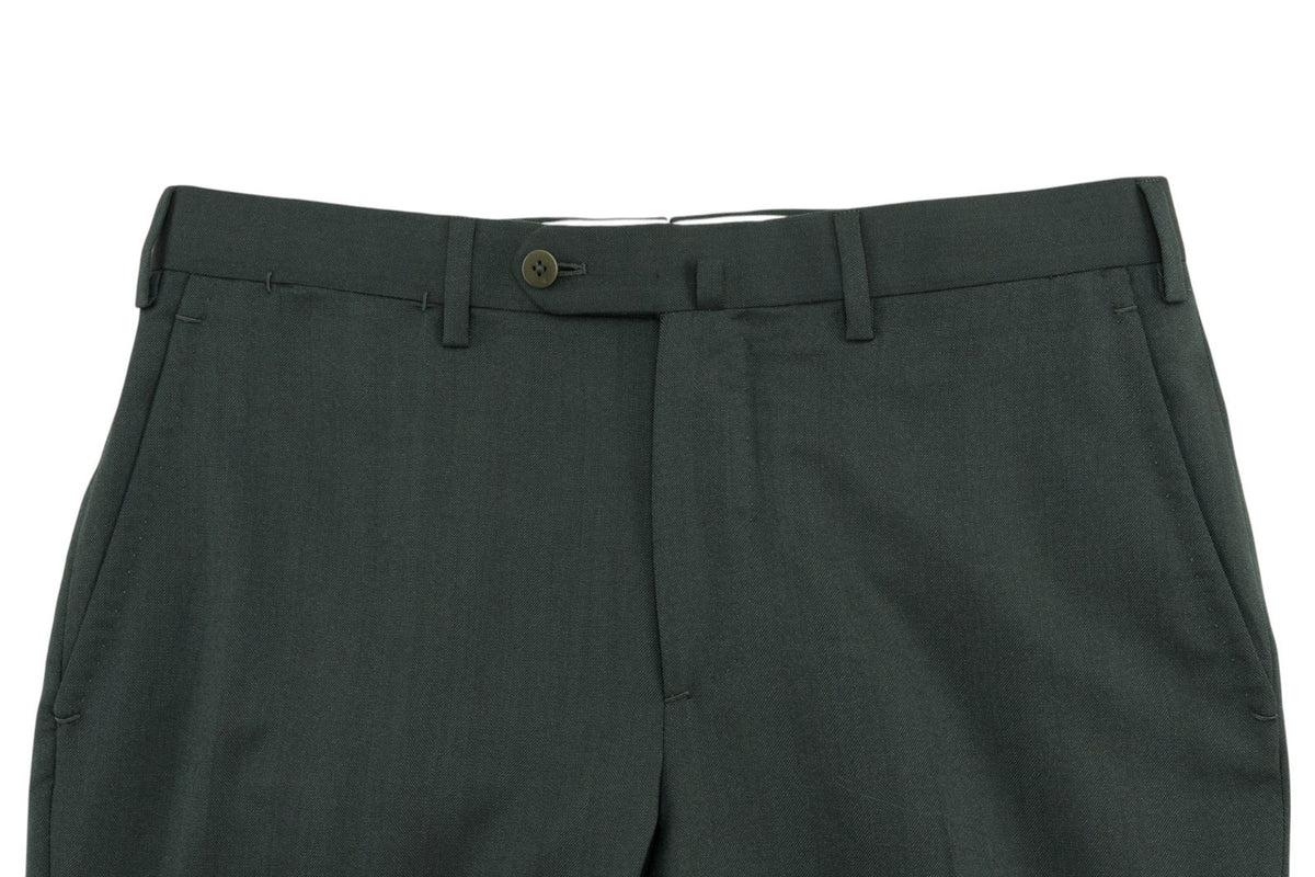 $7155 ISAIA "Sanita" Dark Green Suit Hand-Sewn Fine Wool & Silk Herringbone