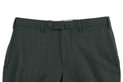 $7155 ISAIA "Sanita" Dark Green Suit Hand-Sewn Fine Wool & Silk Herringbone