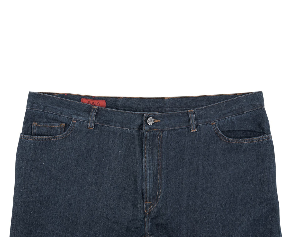 795$ ISAIA NAPOLI Blue Denim Jeans Pant Cotton Linen Regular Fit 44 US / 60 EU