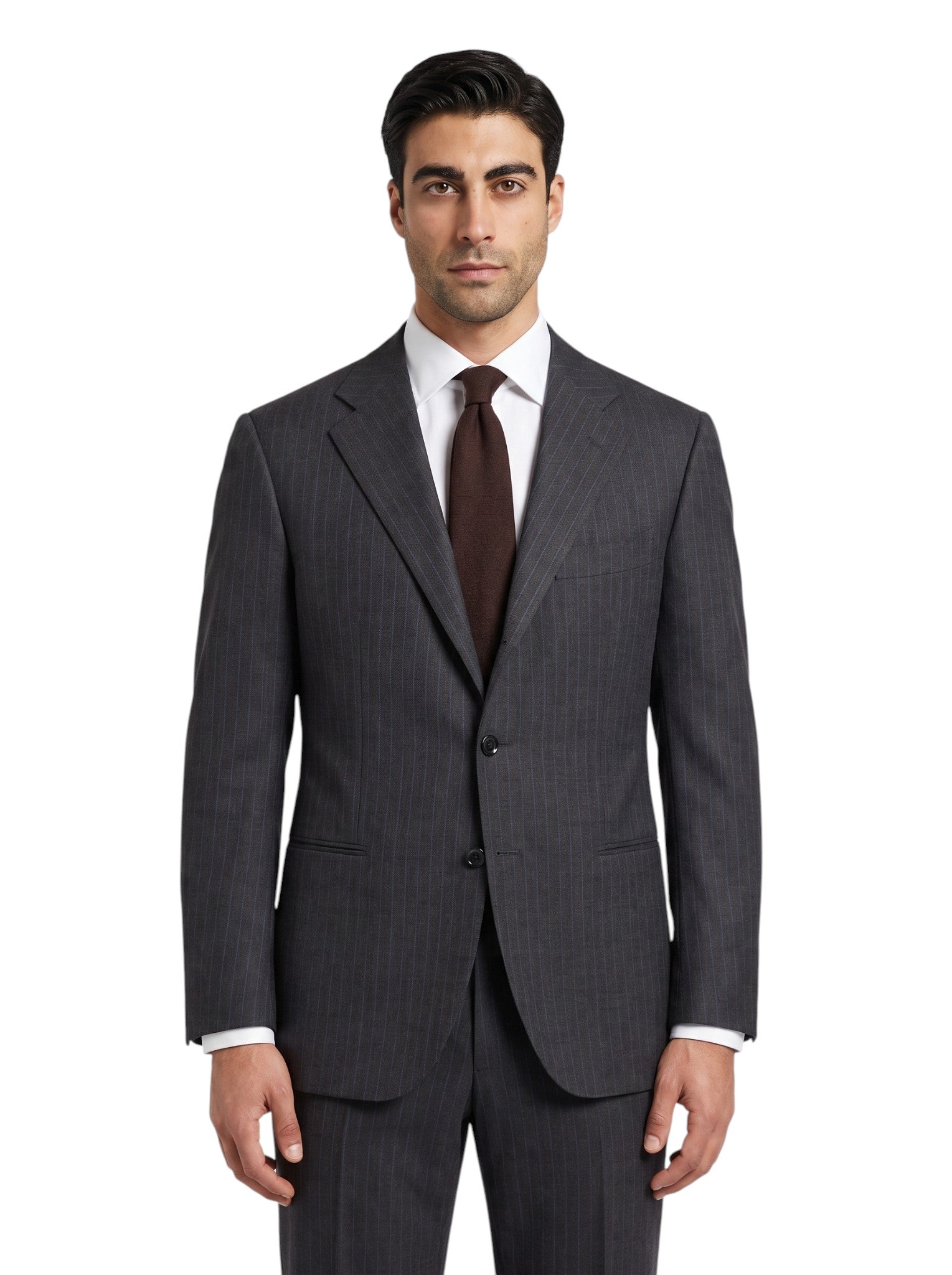 CESARE ATTOLINI NAPOLI 3/2 Roll Suit Gray Wool 120's Pinstripe 42 US / 52 IT
