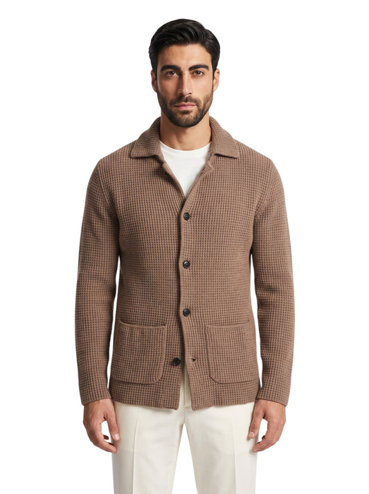 RUBINACCI NAPOLI Cardigan Jacket 100% Ribbed Cashmere Brown 40 US / 50 EU