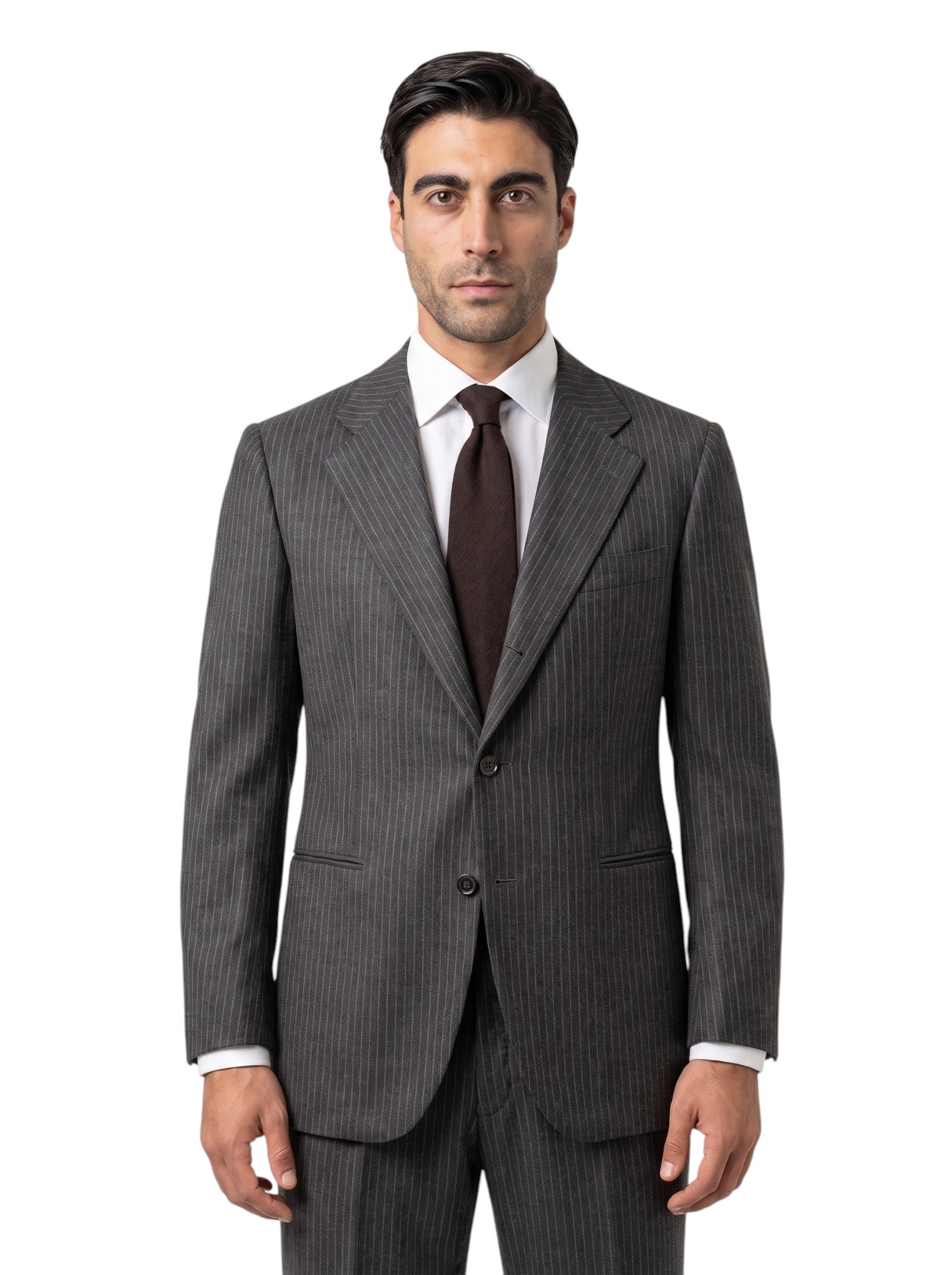 CESARE ATTOLINI NAPOLI 3/2 Roll Suit Gray Wool 100's Pinstripe 40 US / 50 IT