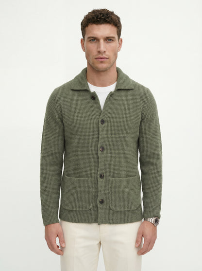 RUBINACCI NAPOLI Cardigan Jacket 100% Ribbed Cashmere Green