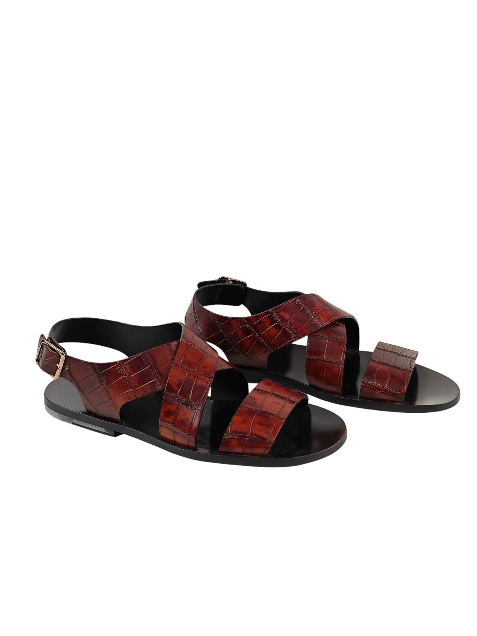 SUTOR MANTELLASSI Brown Sandal Shoes 100% Alligator