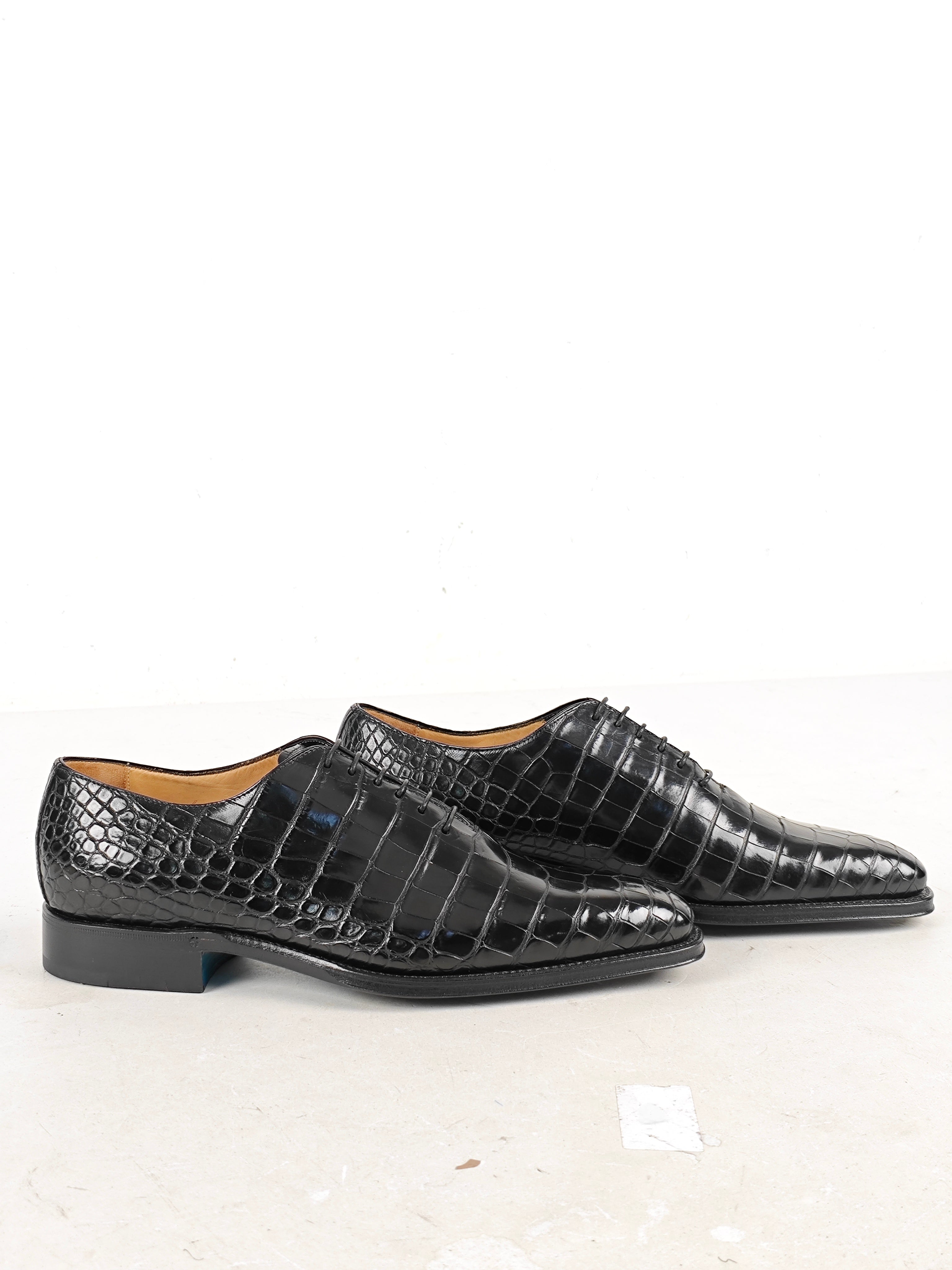 SUTOR MANTELLASSI Black Goodyear Oxford Shoes Genuine Crocodile