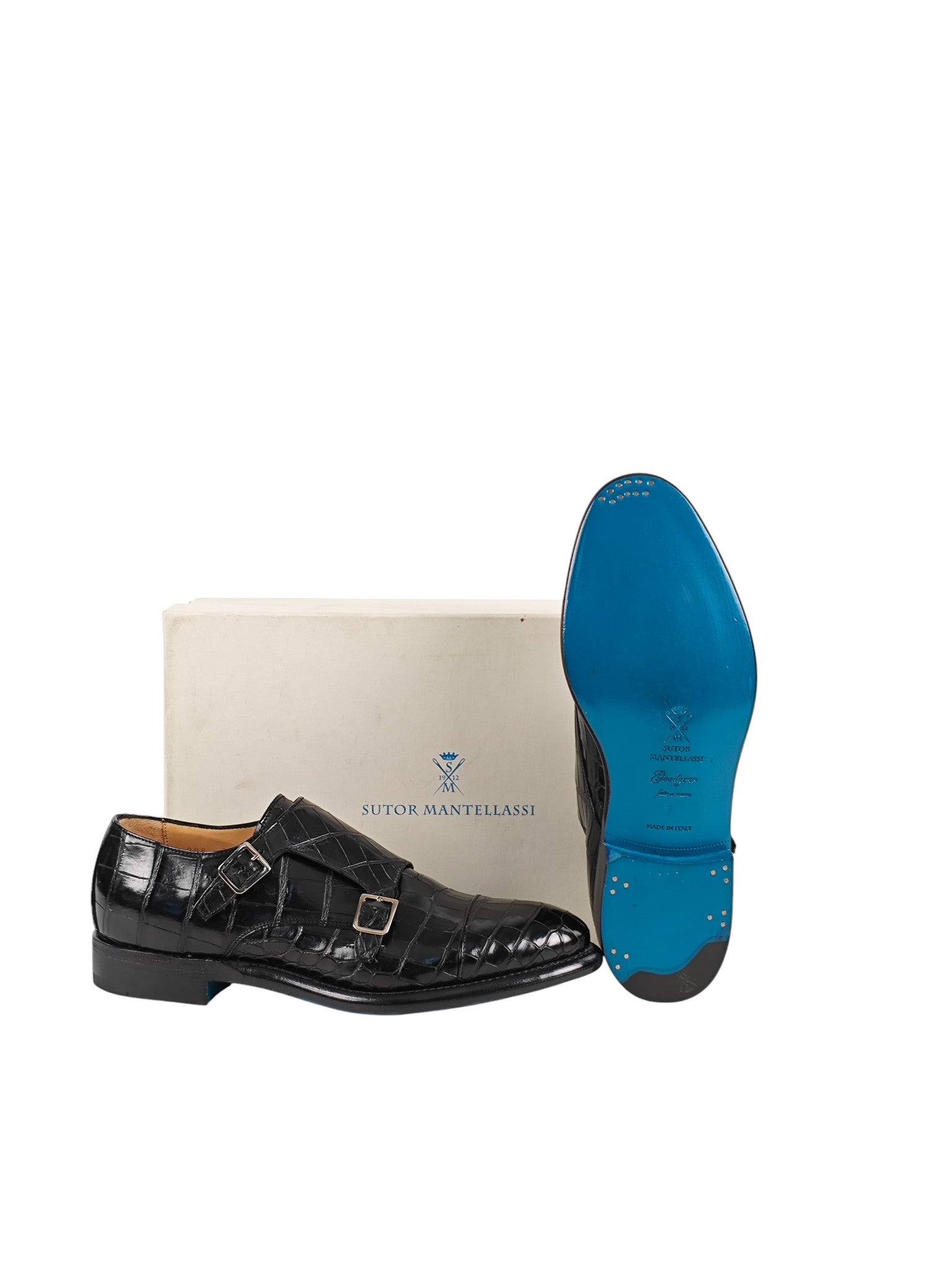 SUTOR MANTELLASSI Black Goodyear Double Monk Shoes Alligator